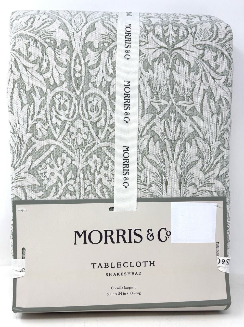 William Morris & Co Snakeshead OBLONG Tablecloth 60X84” In. Seats 6-8 Green Crm